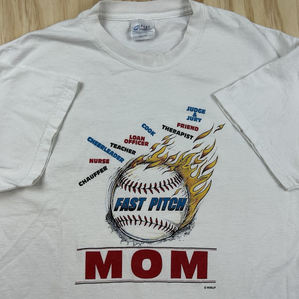Y2K Fast Pitch Mom Women's Graphic T Shirt White Large Softball Short Sleeve